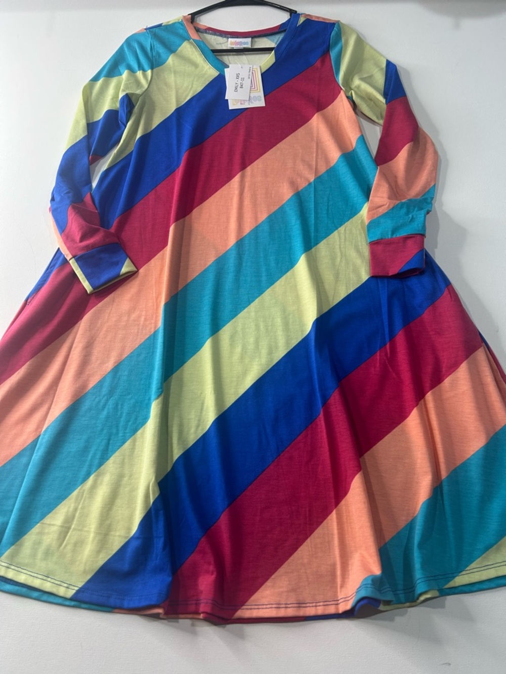 NWT LuLaRoe XXS Emily Colorblock Diagonal Stripe Dress